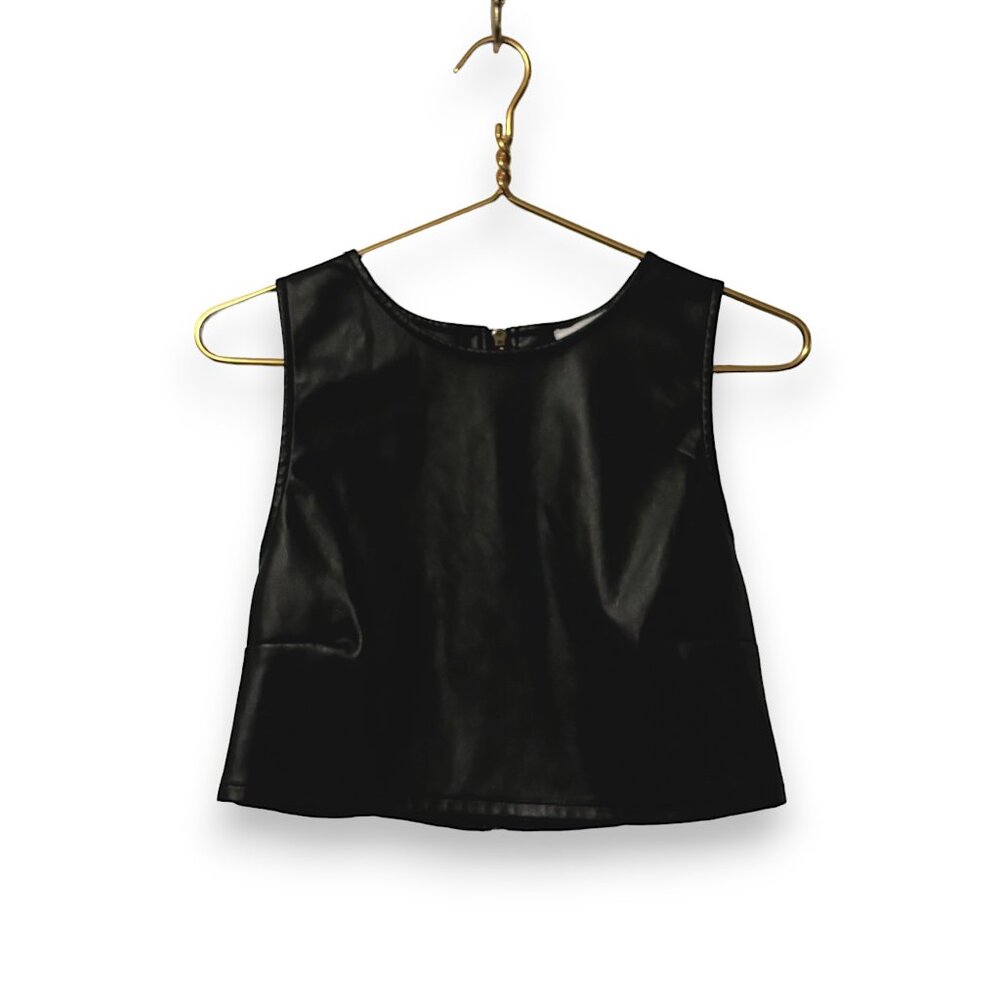 Kirious Vegan Leather Dark Gunmetal Crop Top - Picture 2 of 7